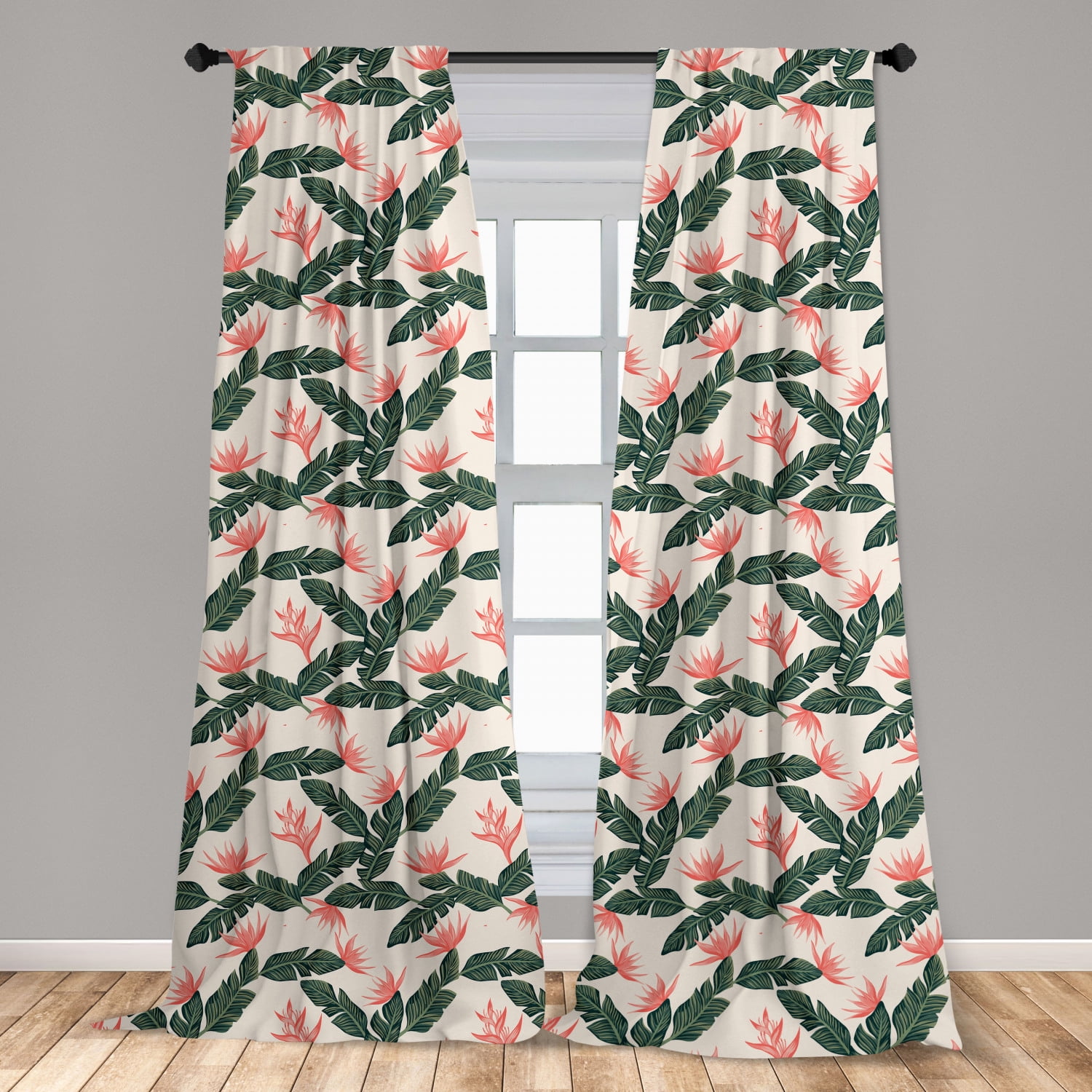 Jungle Curtains 2 Panels Set, Retro Style Island Nature Pattern with