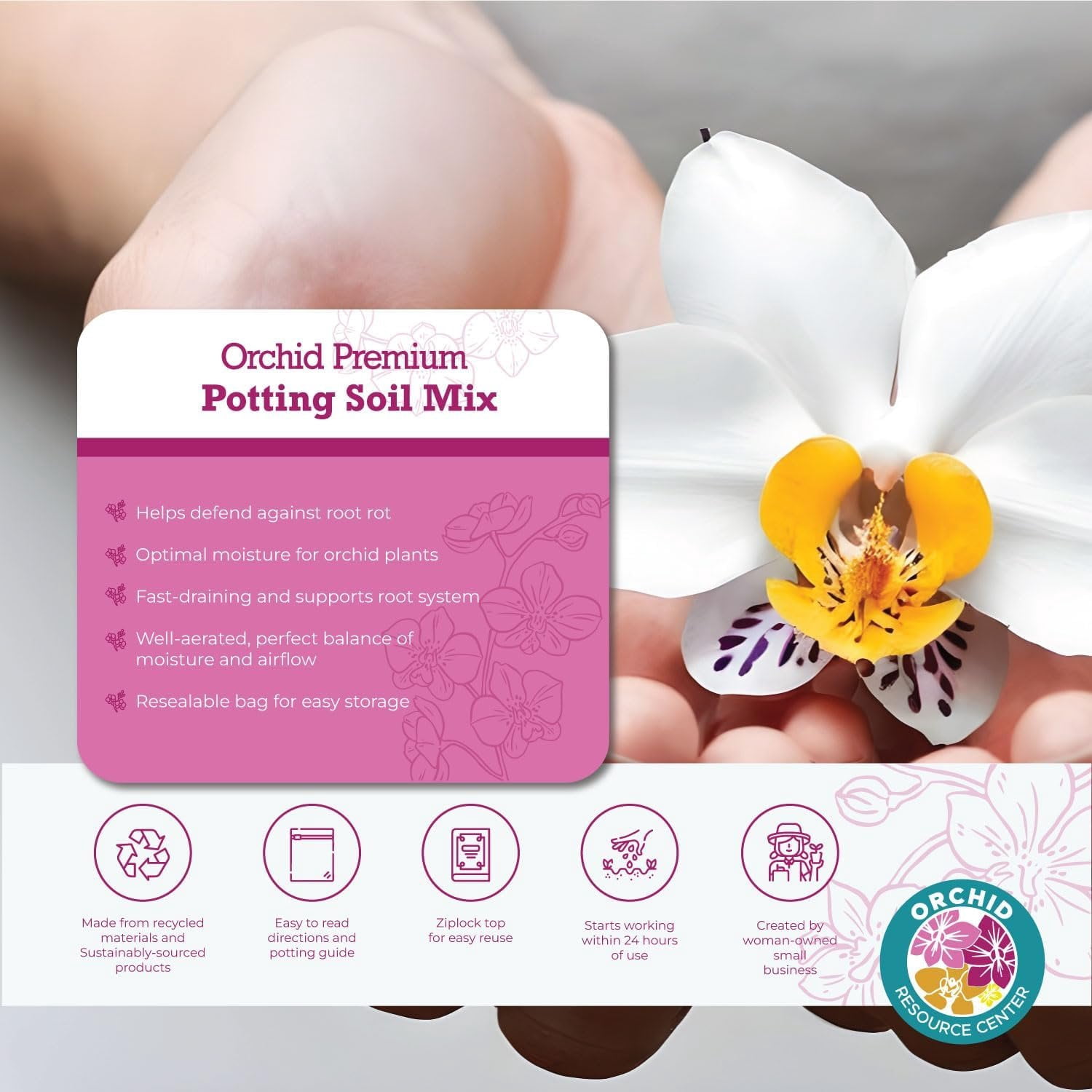 Houseplant Resource Center Orchid Soil Mix - Premium Potting Blend - Fast Draining, Non-Toxic, Nutrient-Rich, Sustainable - Ideal for Repotting Indoor Orchids - USA-Made - 1 Bag