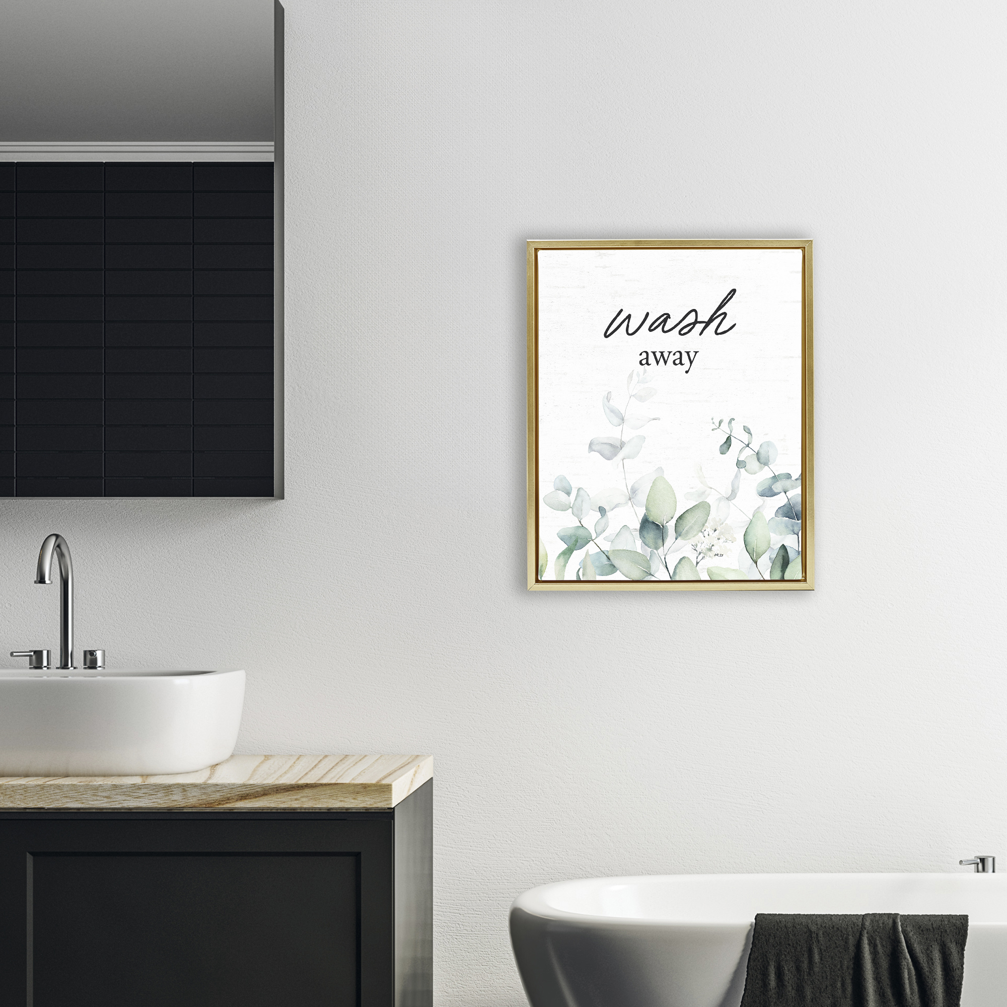 Wash Away Eucalyptus Gold Framed Floater Canvas Wall Art, design by Lettered and Lined
