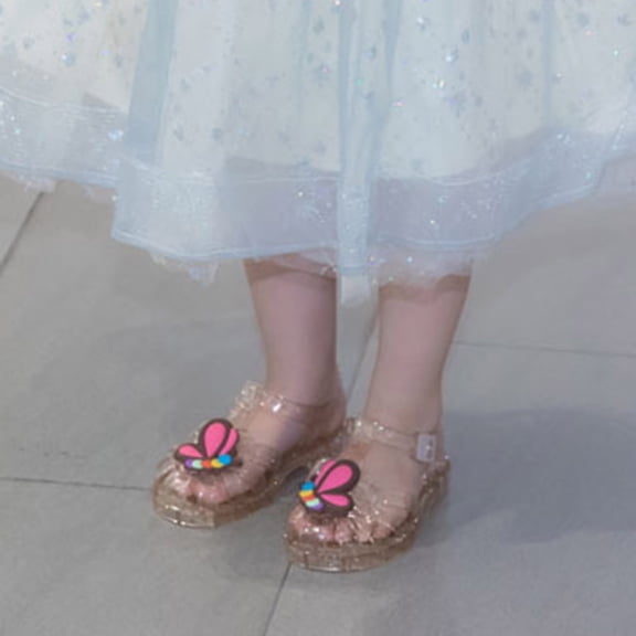 Toddler Girls Closed Toe Fisherman Jelly Sandals Girls Flat Hook and Loop Sandals Gold 2.5