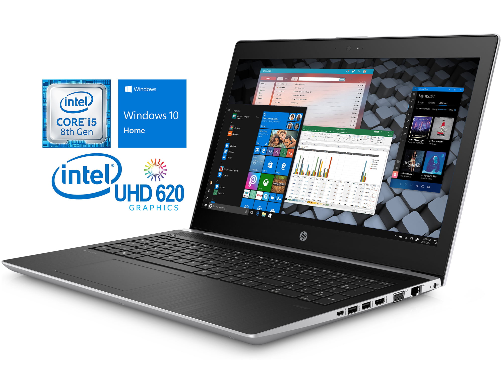 HP ProBook 450 G5 15.6" HD Notebook, Intel Quad-Core i5-8250U Upto 3.4GHz, 8GB RAM, 2TB NVMe SSD