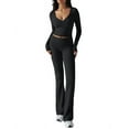 thumbnail image 3 of Conjunto Deportivo de 2 Piezas para Mujer, Camiseta de Larga, Pantalones Acampanados, Chándal Informal, Negro, Talla XS, 3 of 8
