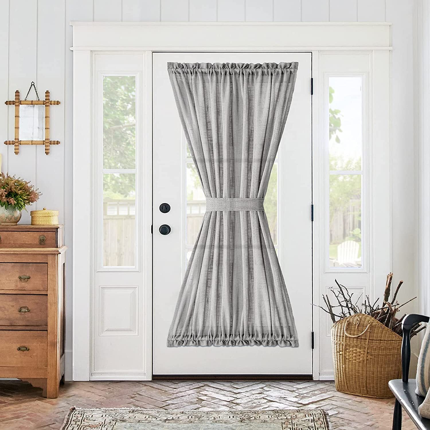 CURTAINKING Linen Textured French Door Curtain W52" x L72" Open Weave