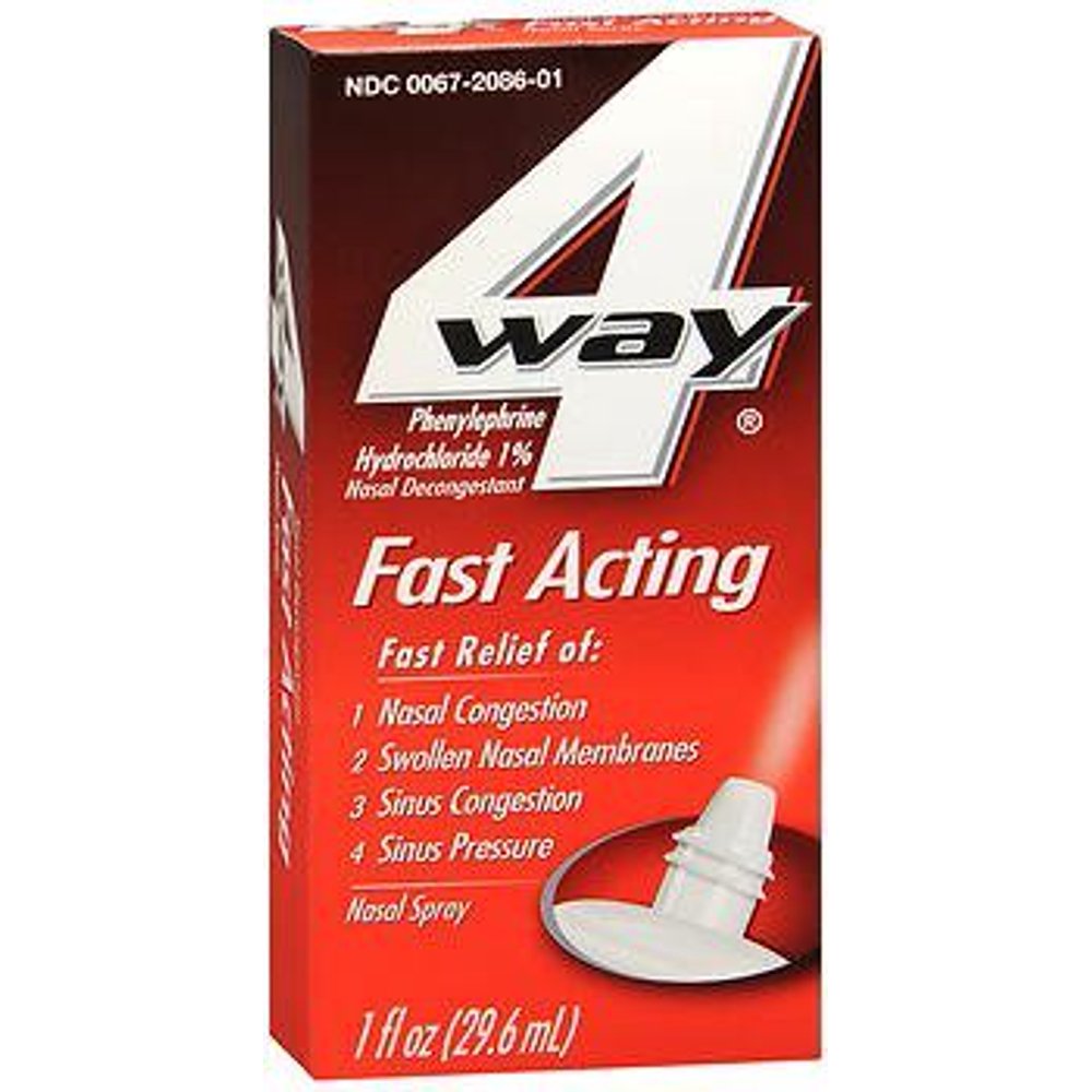 4 Way Nasal Decongestant Nasal Spray, Fast Acting, 1Ounce (29.6 ml