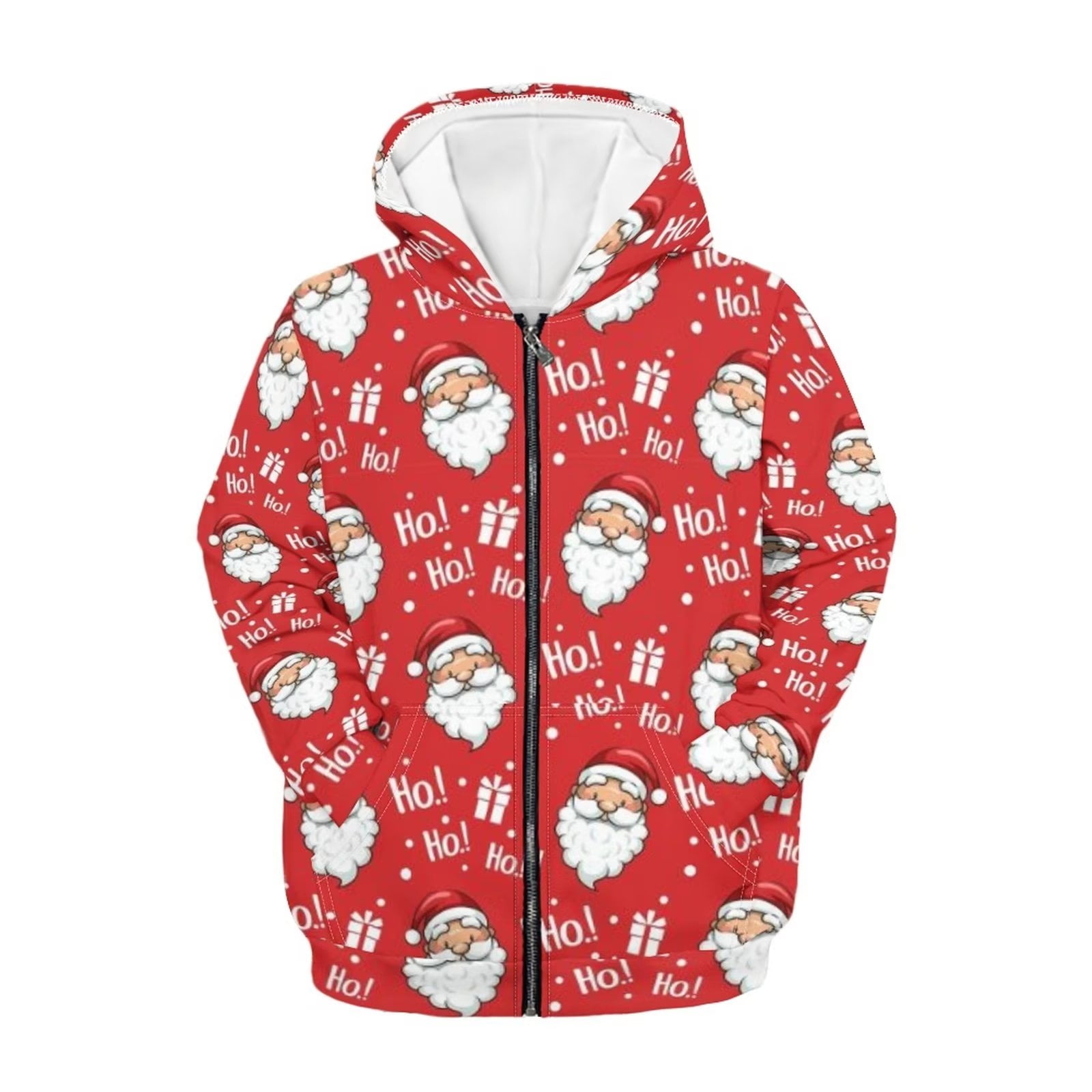 Suhoaziia Unisex Child Santa Round Pocket Tops Xmas Up Jogger 14-16 Zip Size Hoodie for with Soft HOHOHO Sweatshirt Winter Christmas Years Hoodies Neck Outdoor