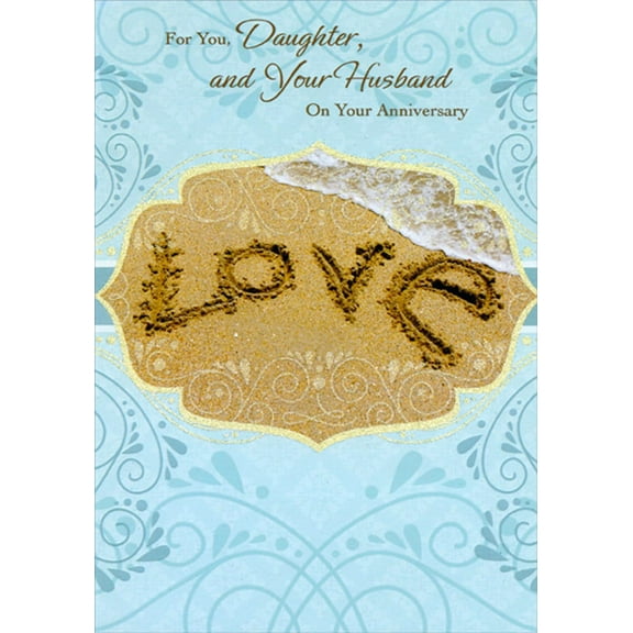 Designer Greetings Love Written in Sand Wedding Anniversary Congratulations Card for Daughter and Husband