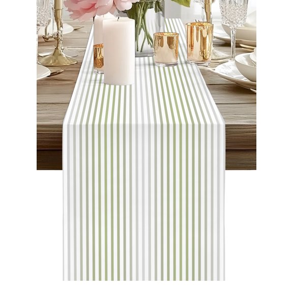 Table Runner Sage Green Vertical Stripes Table Runners Ombre Pinstripes Parallel Lines Cotton Linen Dresser Scarf Kitchen Dining Table Decor for Holiday Party Home Decor 13x72 Inch