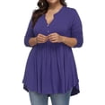 thumbnail image 4 of Baqcunre Long Sleeve Shirts For Women Women'S Long Sleeve V Neck Button Pleated Solid Color Plus Size T Shirt Top Plus Size Tops Womens Blouses Blue 4XL, 4 of 7