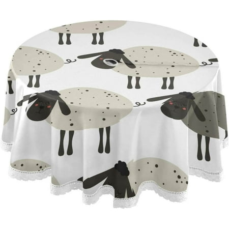 

Hyjoy Cute Sheeps Tablecloth Durable 60 Inch Round Table Cloth Cover with Zipper Umbrella Hole Camping Tablecloths for Outdoor Party Picnic
