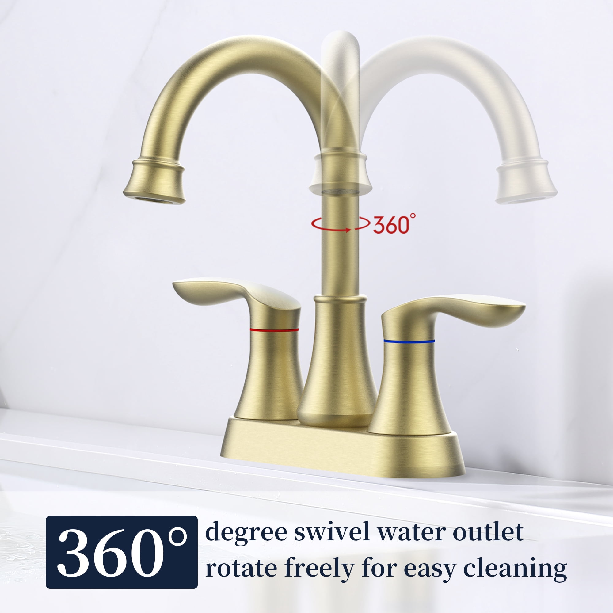 Bathroom Faucet Brushed Gold with Pop-up Drain & Supply Hoses 2-Handle ...