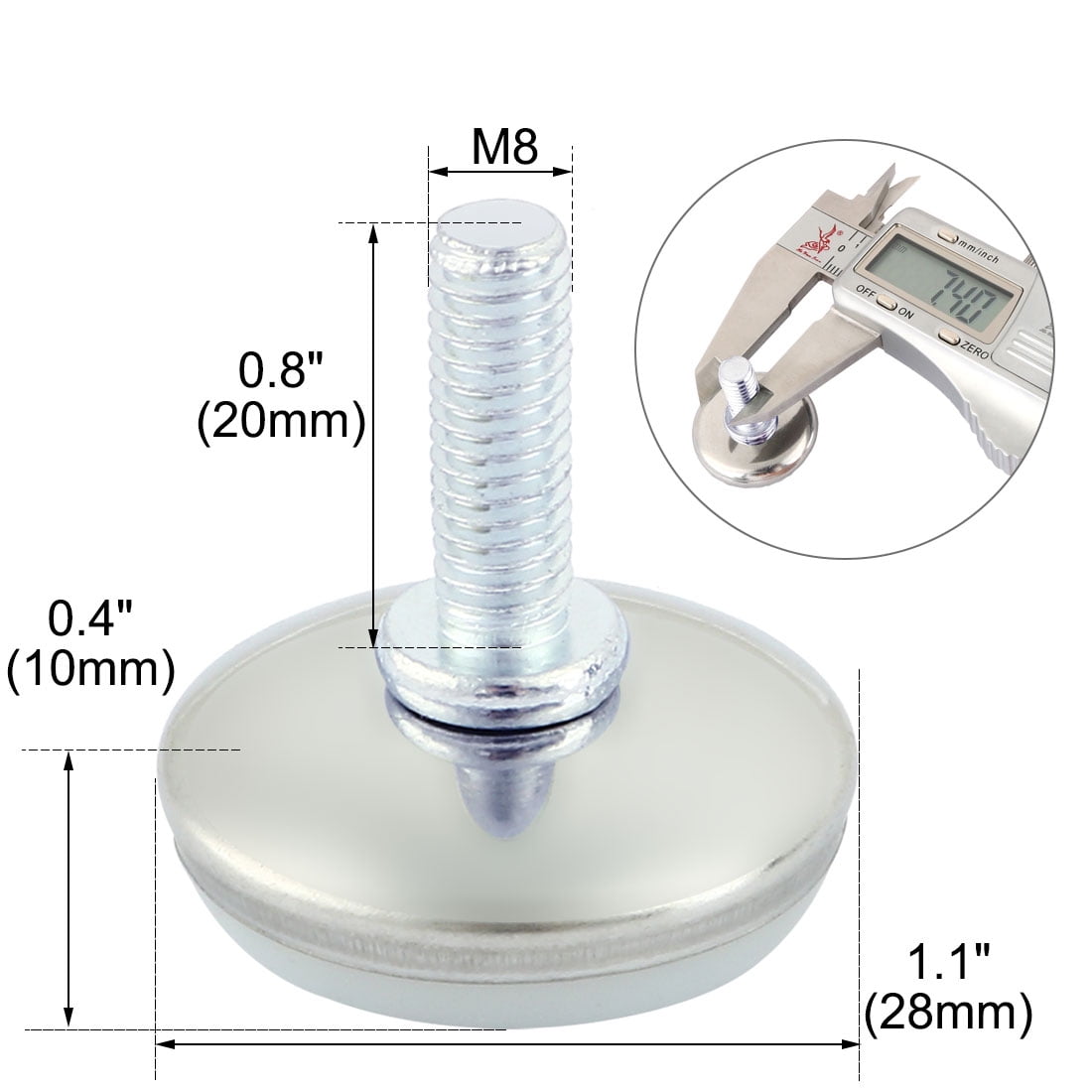 M8 x 18mm Male Thread Table Desk Legs Adjustable Furniture Glides 6pcs