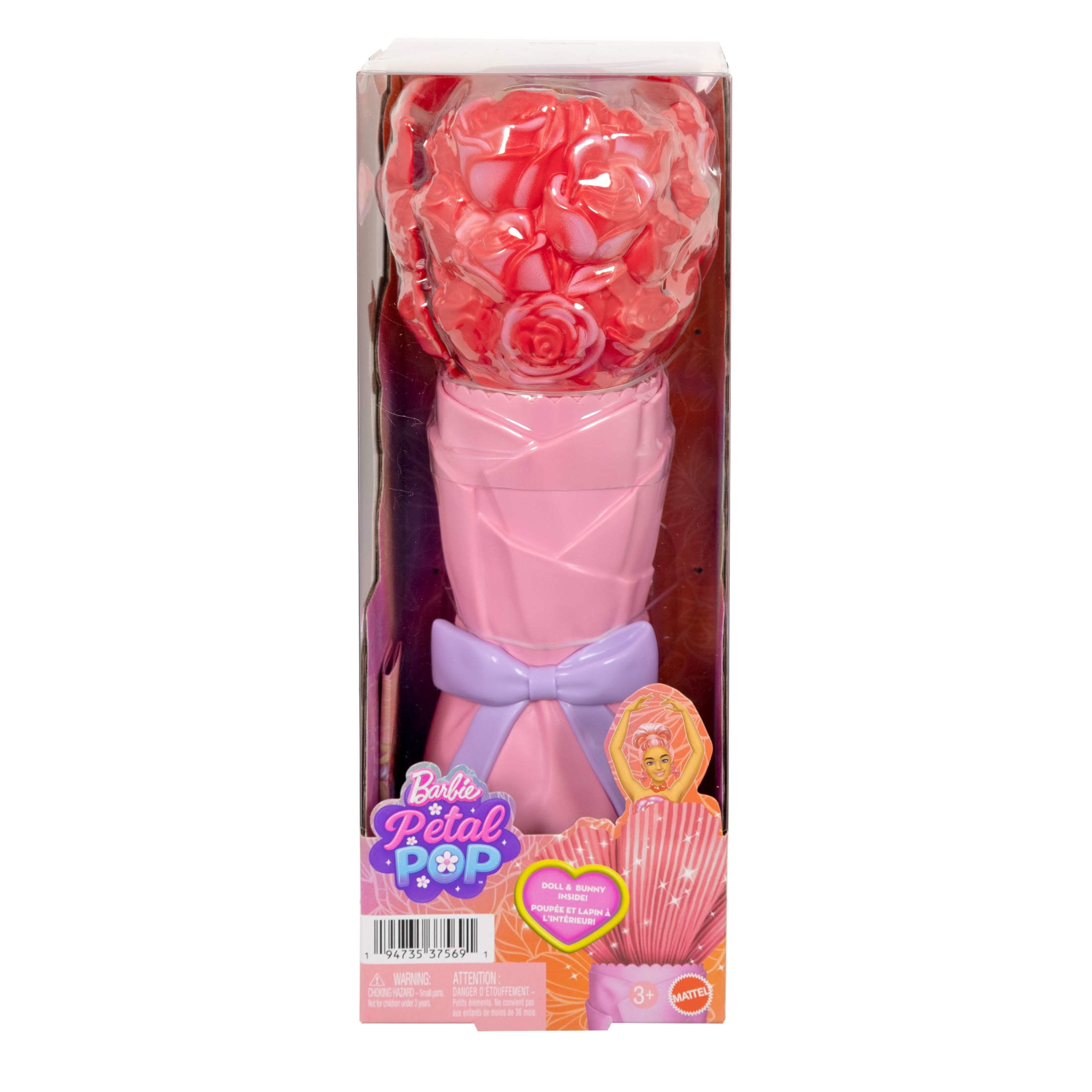 Barbie Petal Pop Scented Fashion Doll with Rose Dress, Reveal Accessories like Bunny & More