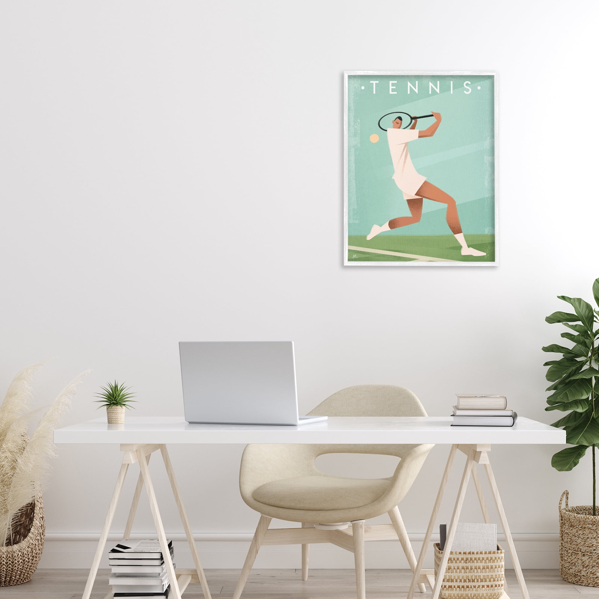 Stupell Industries Vintage Tennis Swing White Framed Giclee Art, design by Martin Wickstrom