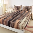 thumbnail image 3 of Manfei Old Wooden Strip Full Size Sheets,Rustic Farmhouse Bed Sheets,Brown Beige Sheet Sets For Teens,Ultra Soft Home Decor,4-Piece, 3 of 7