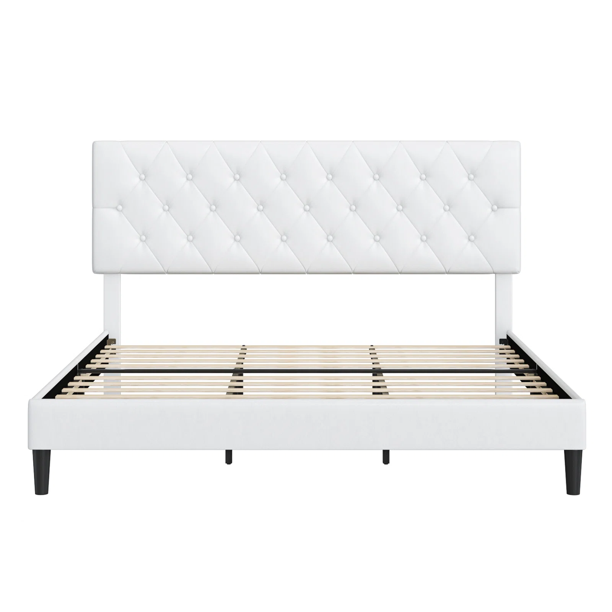 Homfa Full Size Bed, Modern Bed Frame with PU Leather Upholstered
