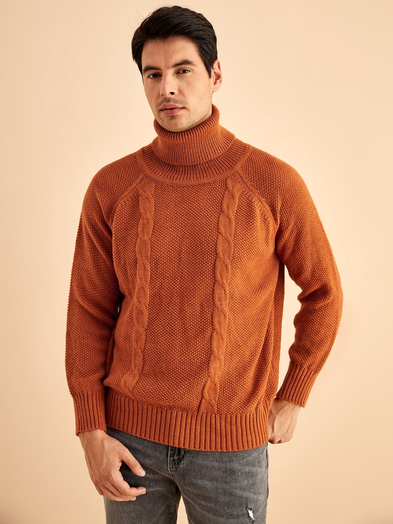 burnt orange cable knit sweater
