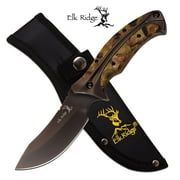 FIXED-BLADE HUNTING KNIFE Elk Ridge 8.75" Black Blade Wood Camo Skinner ER-560CA