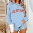 thumbnail image 4 of Lovskoo Christmas Vibes Sweatshirt Women Merry Christmas Shirt Xmas Long Sleeve Shirt Winter Holiday Sweatshirts Light Blue, 4 of 5