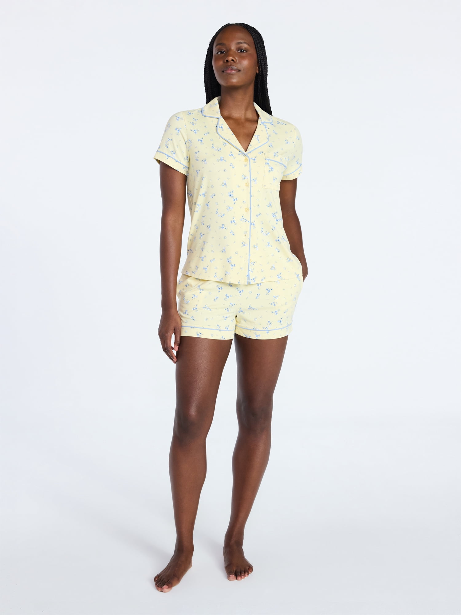 Joyspun Women's Dreamy Soft Collection Notch Collar Top and Shorts Pajama Set, 2-Piece, Sizes XS-3X