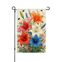 AMHNF Linen Garden Flag with Vibrant Lilies and Bees for Spring Summer Home Outdoor Garden Yard Door Decor 12x18 inch