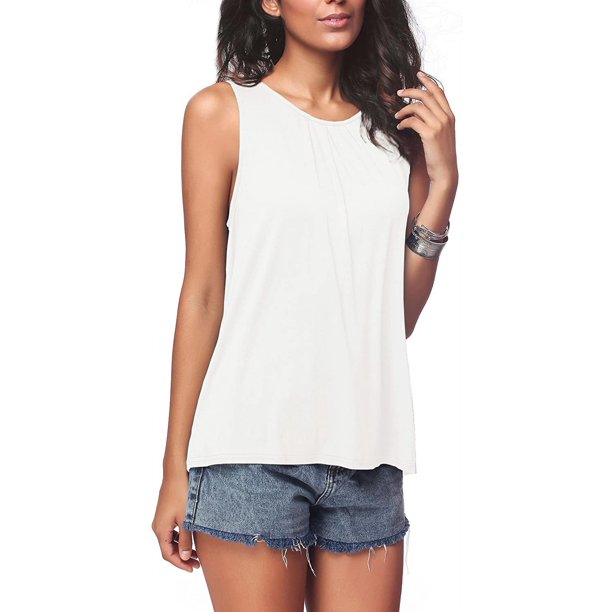 Camisetas de tirantes informales con cierre trasero plisado sin mangas de verano para mujer Ormromra HMYH014-6