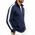 thumbnail image 6 of Men's Stand Collar Full Zip Jacket, Long Sleeve With Kangaroo Pocket, Regular Fit Contrast Sleeve Details, Office Outerwear For Male, 6 of 6
