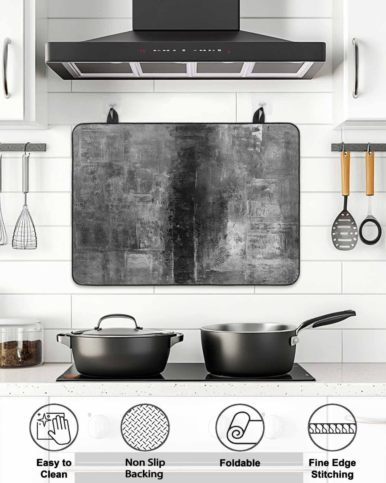 Stove Top Covers for Electric Stove, Gray Glass Stovetop Cover Protector, Retro Oil Painting Modern Abstract Art Aesthetics Induction Cooktop Protector Oven Mat for Kitchen Countertop 31"x24"