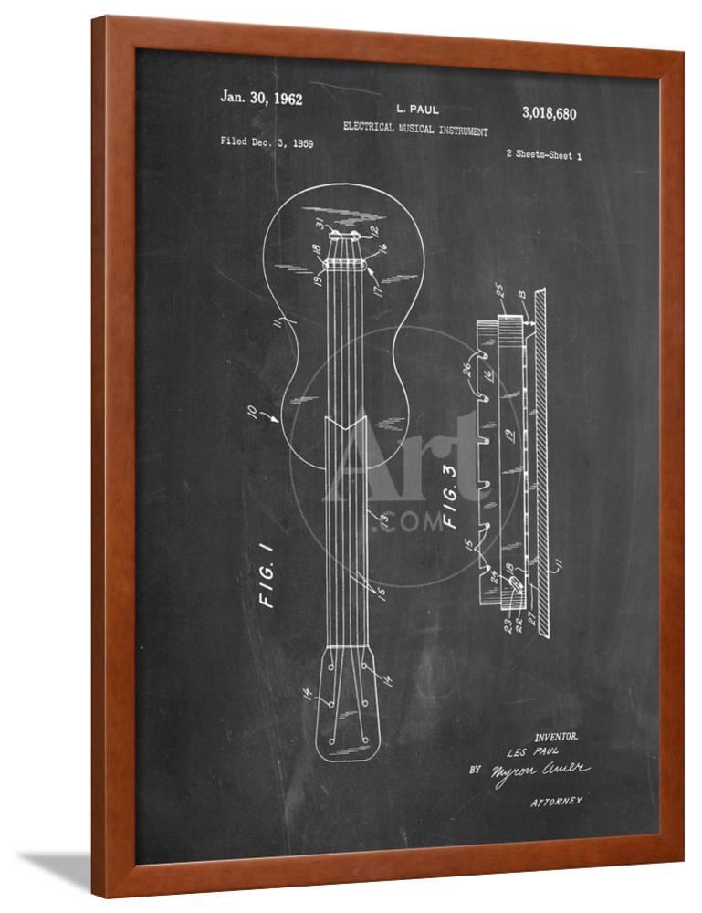 Gibson Les Paul Guitar Patent, Framed Art Print Wall Art by Cole ...