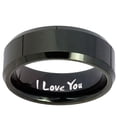 thumbnail image 2 of Tungsten I love You 8mm Glossy Black Polished Beveled Edges Men Ring, 2 of 2