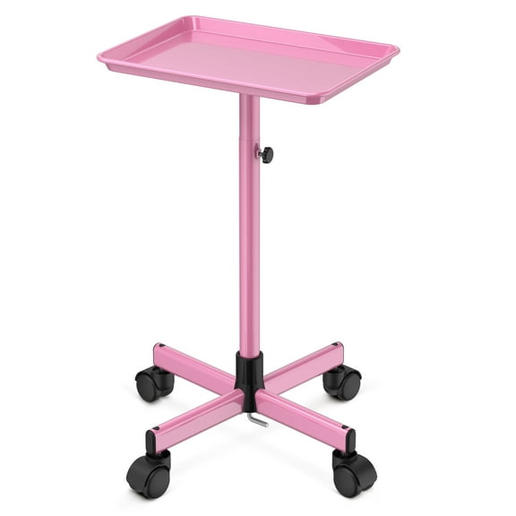 Colliford Salon Tray Cart, Premium Aluminum Tattoo Tray Rolling Trolley, Adjustable Height, Easy to Clean(PINK)