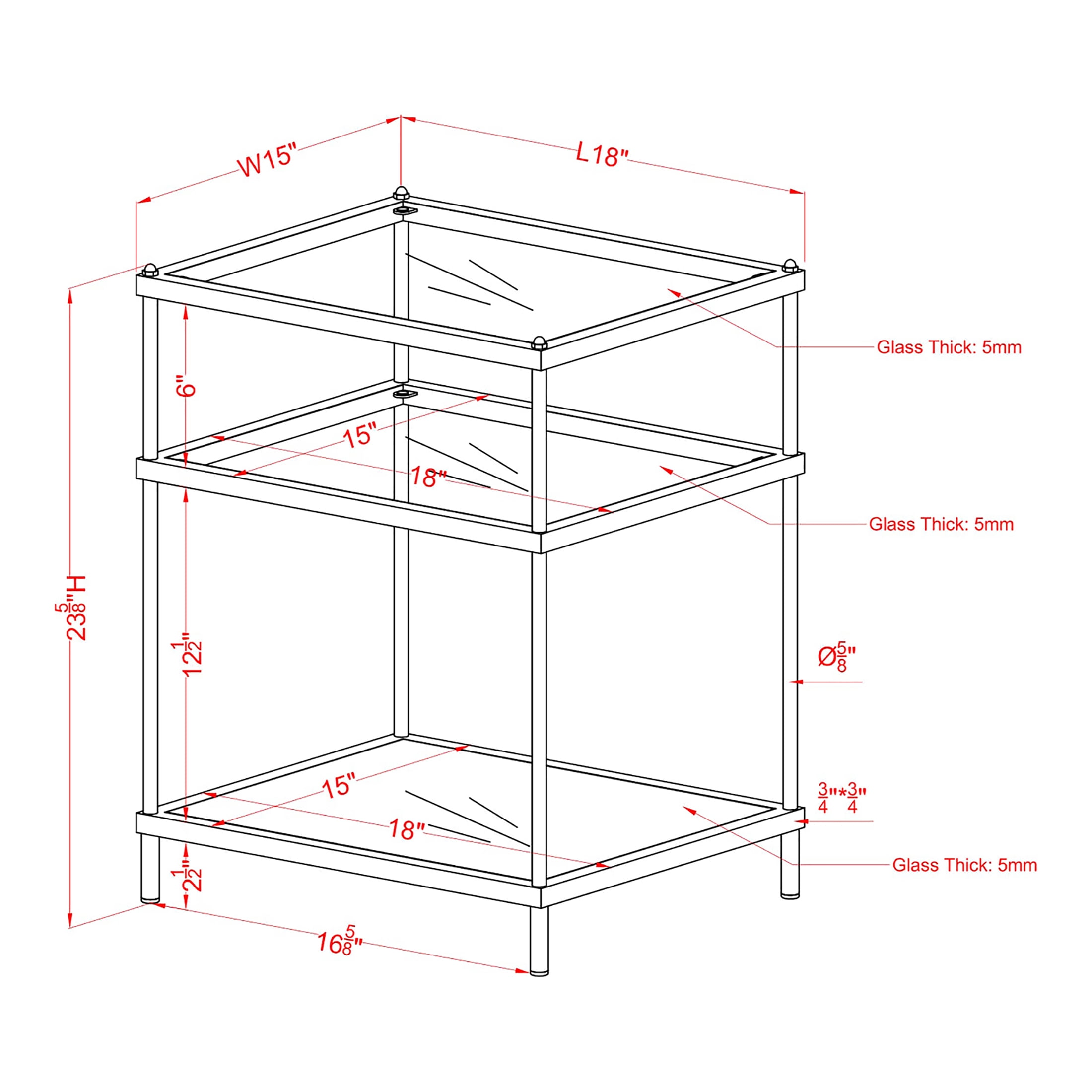 Furniture of America Tenne Glass Top Side Table, Blue