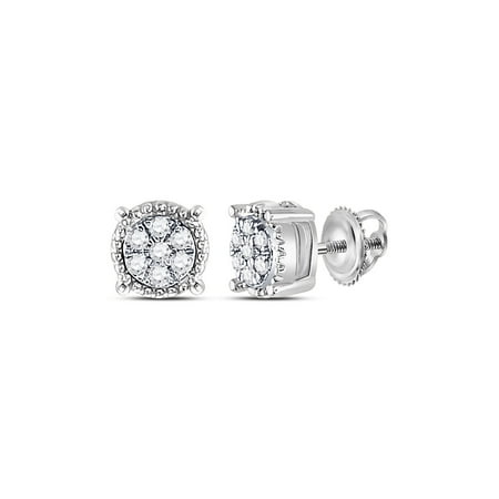 FB Jewels 10kt White Gold Womens Round Diamond Flower Cluster Milgrain Stud Earrings 1/10 Cttw In Cluster Setting (I2 clarity; I-J color)