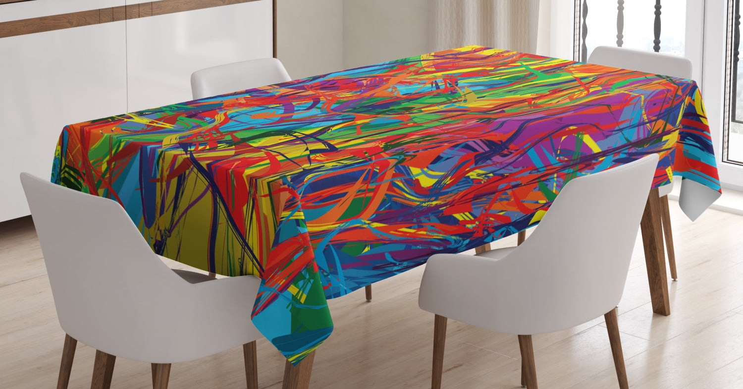 Modern Decor Tablecloth, Circled Rainbow like Colorful Lines like ...