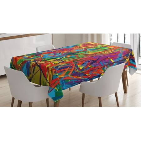 

Modern Decor Tablecloth Circled Rainbow like Colorful Lines like Contemporary Oil Painting Artwork Rectangular Table Cover for Dining Room Kitchen 52 X 70 Inches Multicolor by Ambesonne