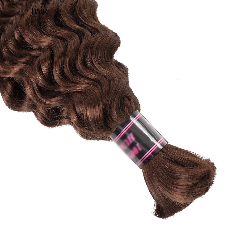 #4 Chocolate Brown Bulk Human Hair for Braiding, 100G/Bundle Deep Wave No Weft Hair Extensions