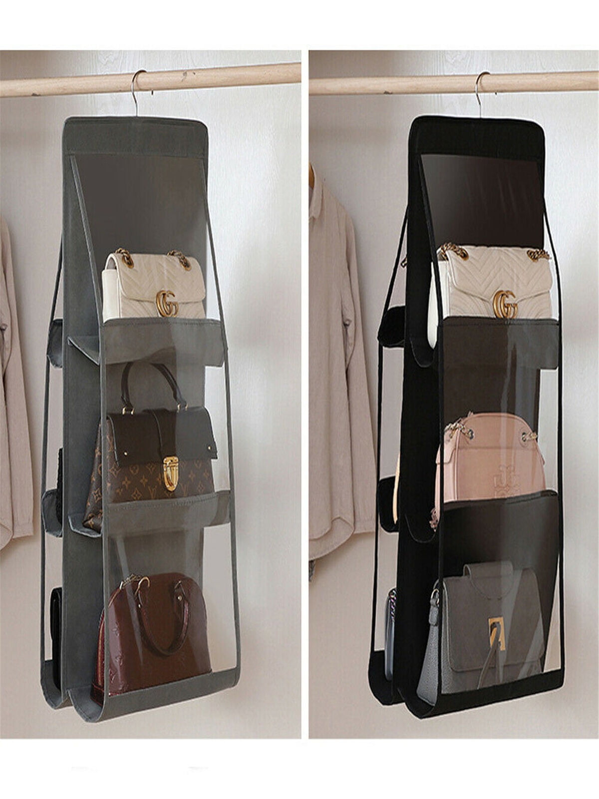 Large Capacity Hanging Purse Organizer Rack Storage Bag For Closet 6 Pockets 5D 
