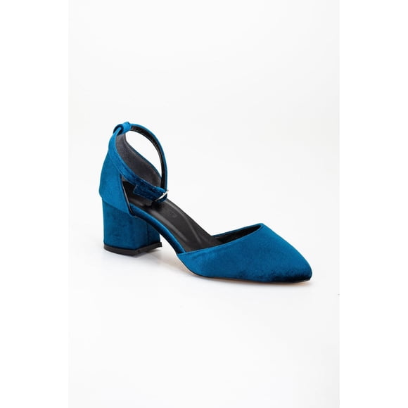 Marcelle - Zapatos de tacón de terciopelo azul verdoso turquesa 26 CM