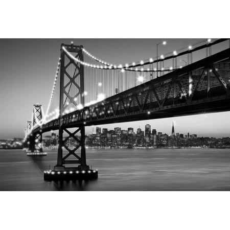 SF Bay Bridge Black And White Poster - 36x24