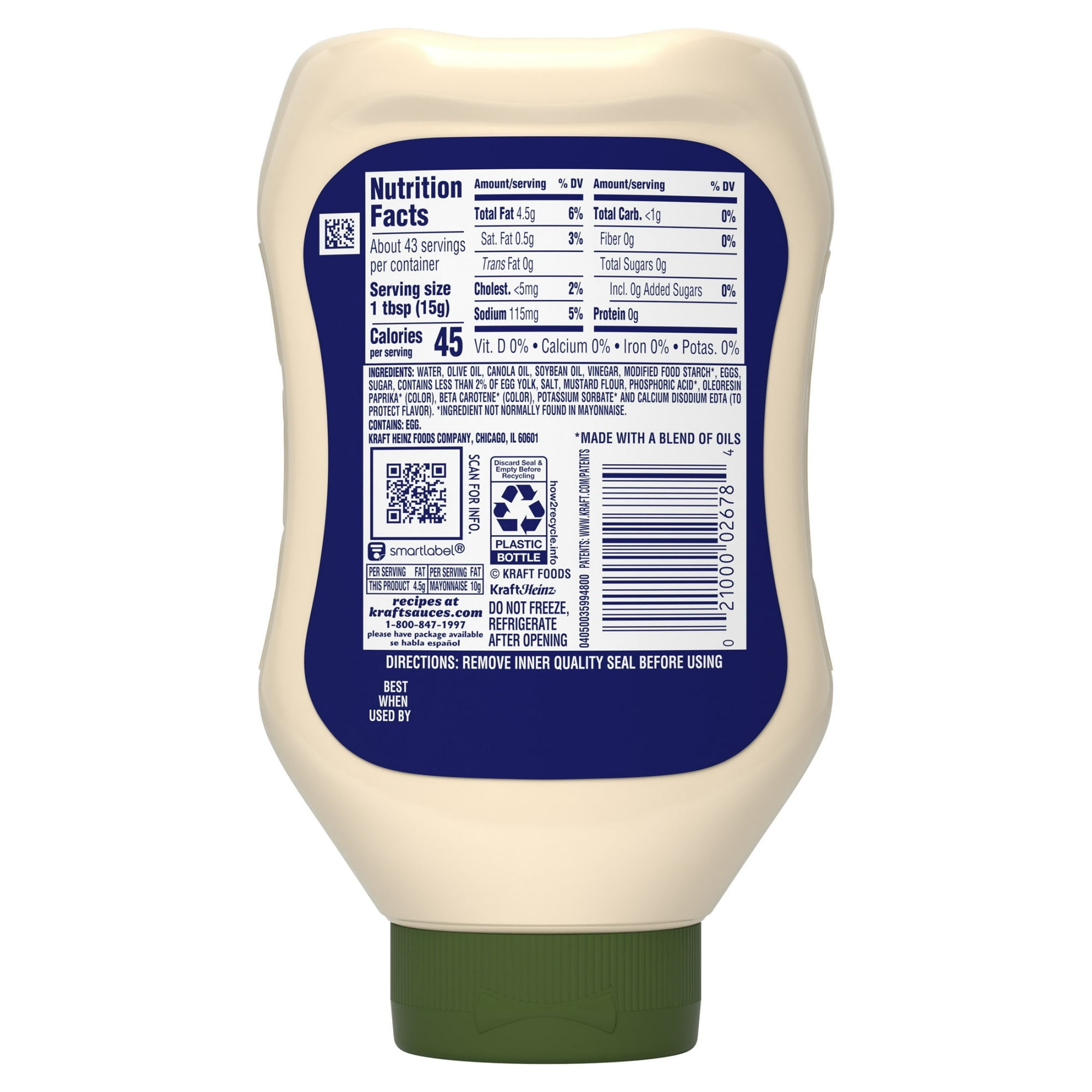Kraft Mayo with Olive Oil Reduced Fat Mayonnaise Squeeze Bottle,  (Shelf-Stable) 22 fl oz