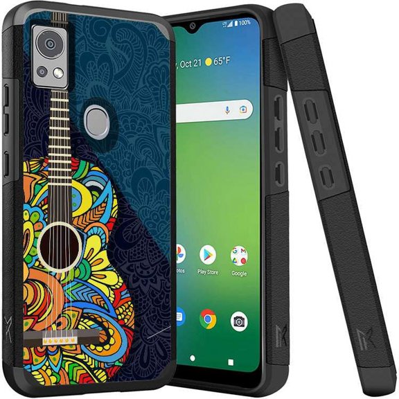 ANJ  Shockproof Dual Layer Slim Hard Case   Tempered Glass Cover Compatible with Icon 5, AT&T Motivate 4 - Paisley Guitar