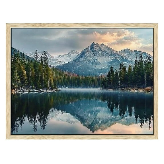 Landscape Canvas Wall Art Framed: Large Lake Mountain Woodland Picture Painting Nature Scenery Tree Reflection Artwork Wilderness Woodland Prints Photography for Bedroom Living Room Home Office