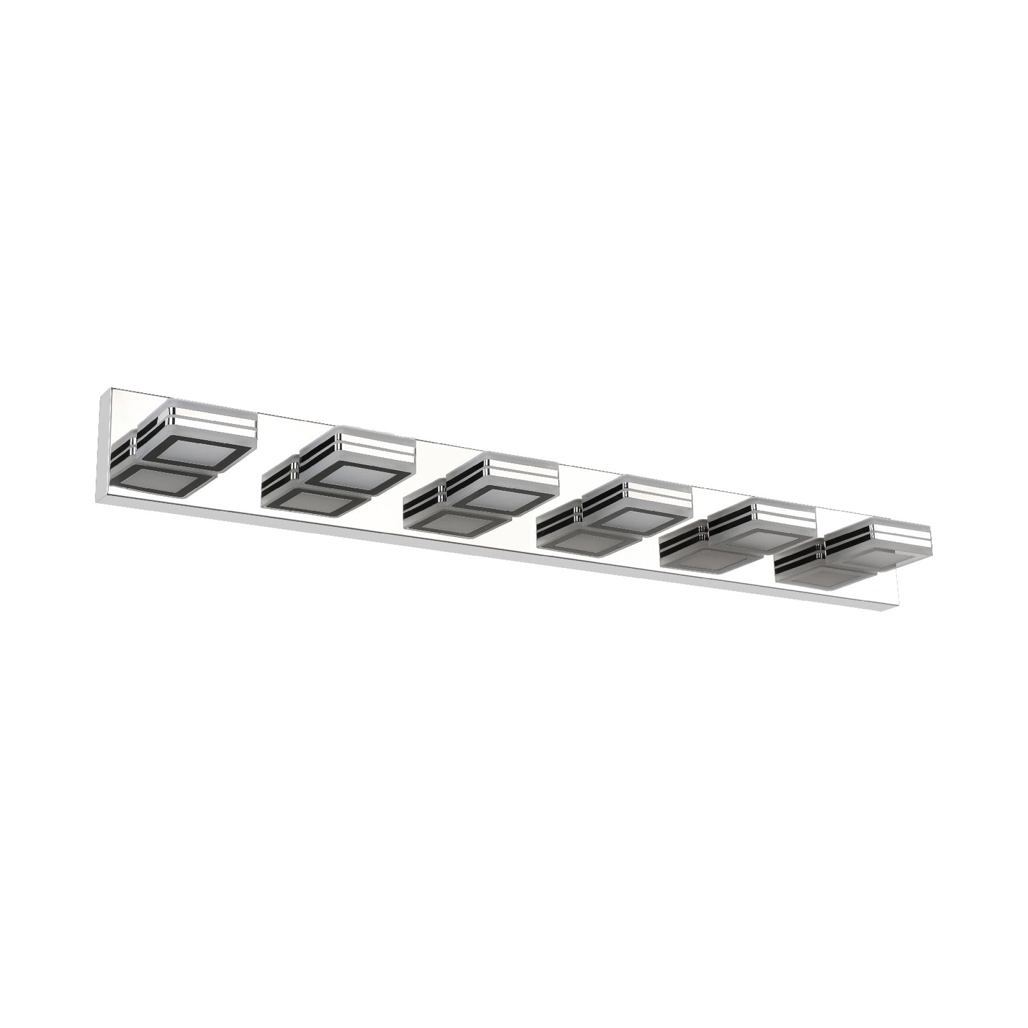 Leumius Modern 6-Light LED Vanity Light, Square Acrylic Lampshades Wall Mount Fixture for Mirror, Bathroom, Bedroom and Hallway Chrome