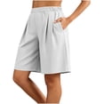thumbnail image 5 of Ovzne Women's High Waisted Wide Leg Elastic Trendy Athletic Shorts Polyester Casual Summer Loose Workout Running Shorts with Pockets S-XXL, 5 of 9