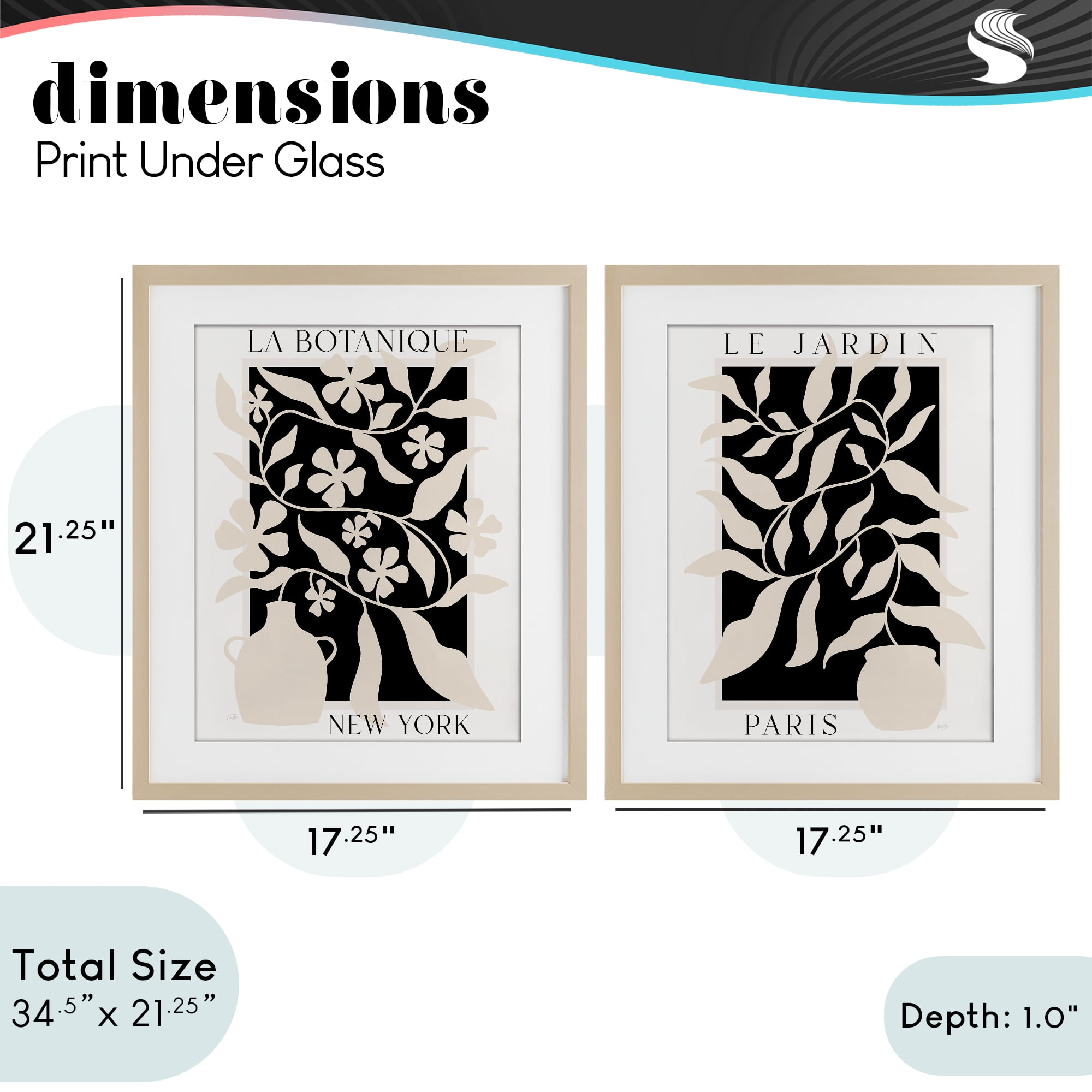 Stupell Industries New York & Paris Botanicals 2 Piece Birch Framed Print Under Glass Set, design by Natalie Carpentieri
