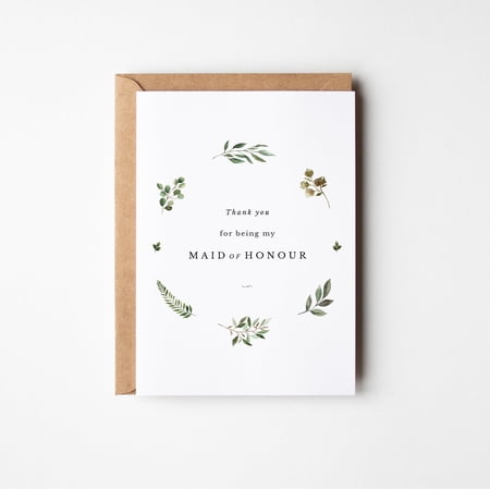 Thank You Maid of Honour Card – Elegant Floral Design – Perfect for Bridal Party Gifts – Blank Inside with Envelope Included – Appreciation Note for Special Friends