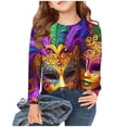 thumbnail image 4 of Penkiiy 2024 Blouse Mardi Gras Tops for Boys Girls Daily Tshirt Long Sleeve Blouse Mask Print Top Carnival O Neck Casual Shirt 4 Years Purple, 4 of 4