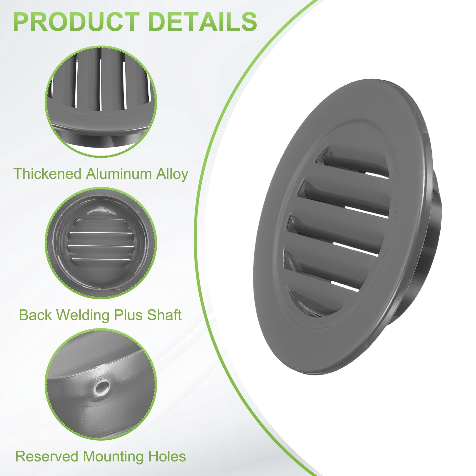 Uxcell 4.6" Round Air Vent, Louver Grille Cover Aluminum Alloy Soffit Vent HVAC Ventilation for Ceiling Wall Roofing Bathroom Kitchen Garage Duct Shed Garage, Dark Gray
