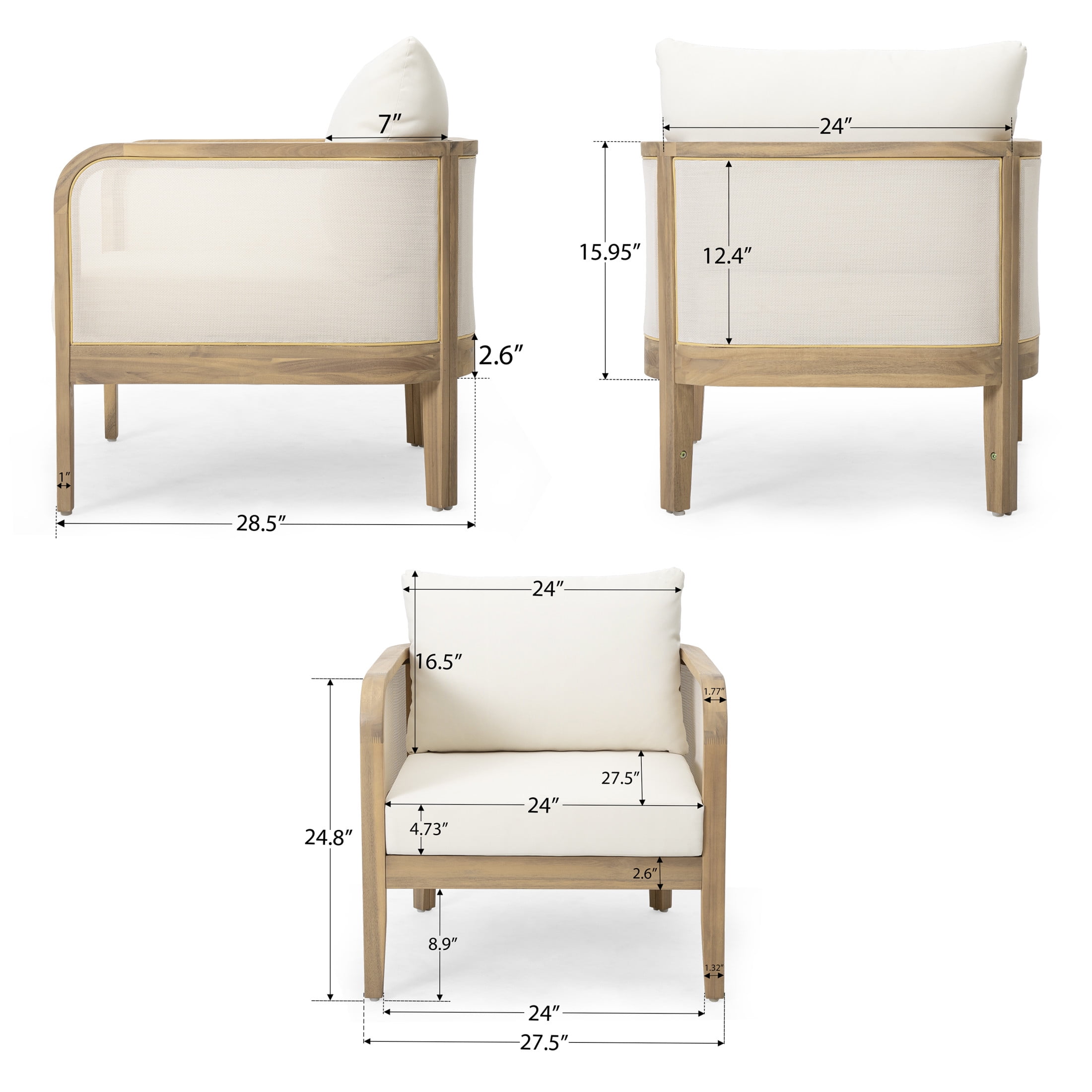 Classic Acacia Wood Outdoor Club Chair with Cushions, Beige