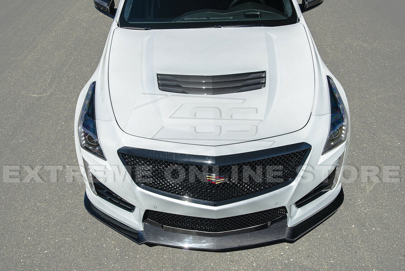 Extreme Online Store Replacement for 2016-2019 Cadillac CTS-V Carbon Package Style Carbon Fiber Front Bumper Lower Lip Splitter