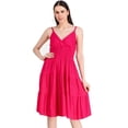 thumbnail image 1 of eloria Women Fashion A-Line Knee Length Western Solid Midi Dress Party Wear, Fabric: Rayon, Color: Pink, Size: L, 1 of 5